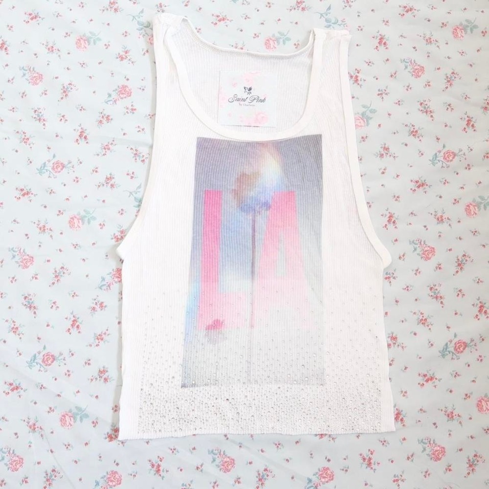 los angeles palm tree tank top y2k rhinestone graphic crop top